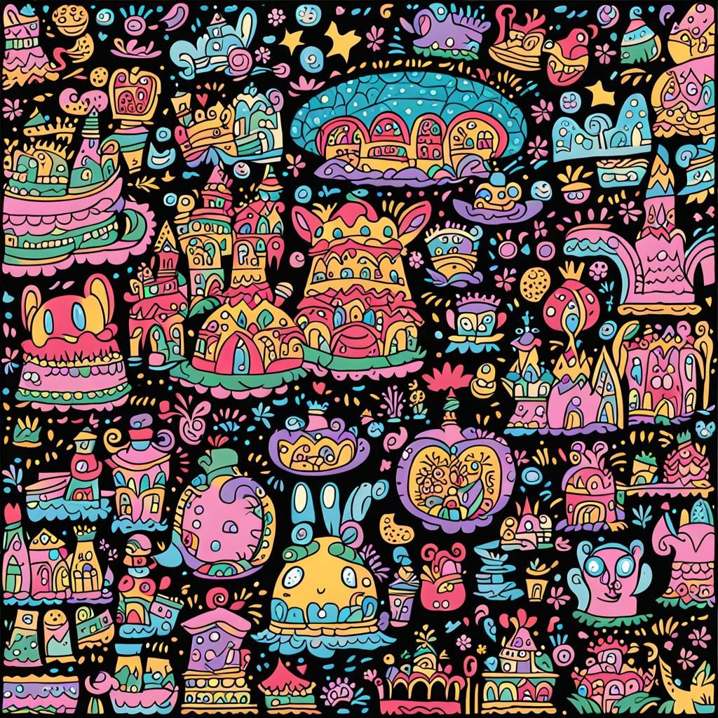 Pink Dingo in Elizabethan Ruff, Candyland Cartoon Style