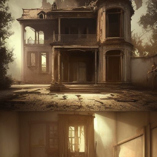 Dynamite Trap in Dilapidated Mansion: Dark Fantasy Art