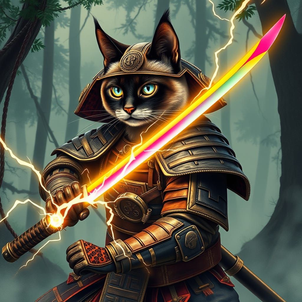 Regal Siamese Warrior in Ukiyo-e Style