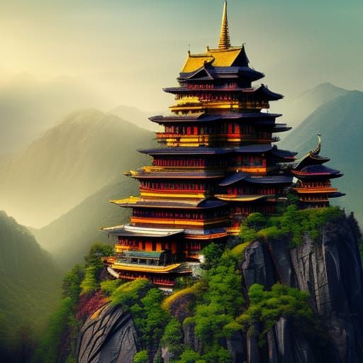 Cliffside Buddhist Temple: Fantasy Concept Art