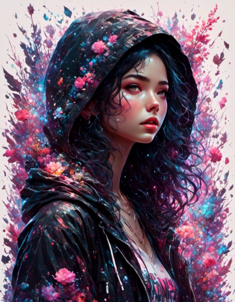 Hyperreal Girl in Hoodie, Digital Art