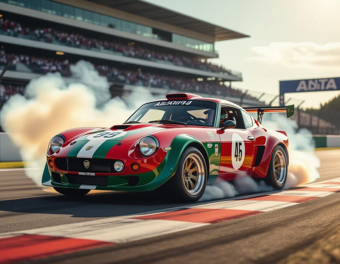 Vintage Fiat Abarth Burnout on Racetrack