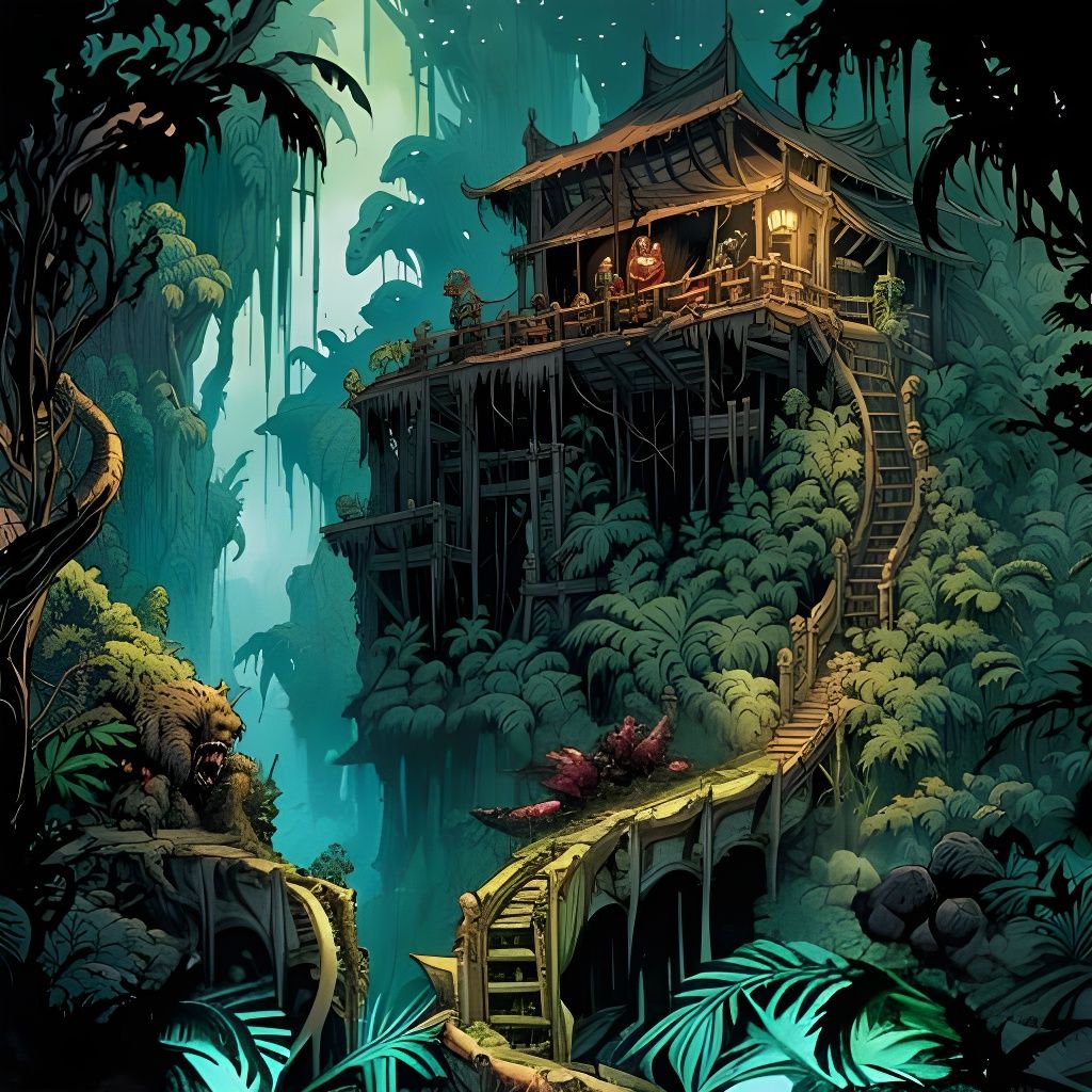 Jungle Hideout in Watercolor Comic Book Style