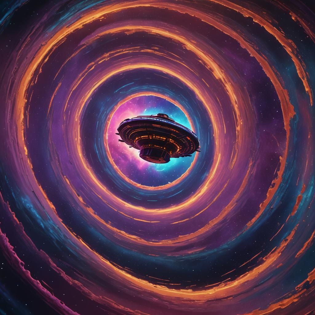 Wormhole Journey: Spaceship Glides Through Cosmic Colors