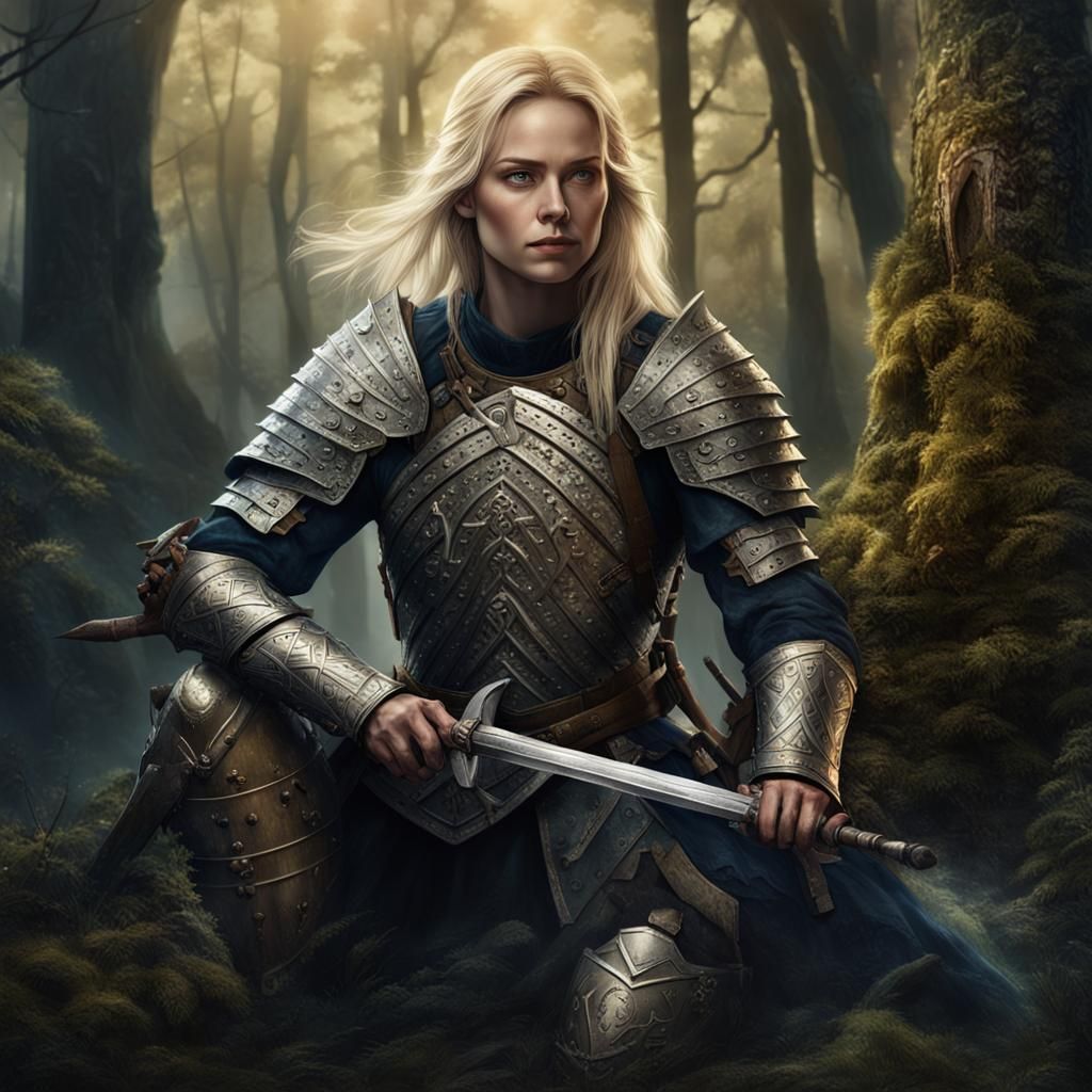 Feudal Castle Warrior Woman with Wolf