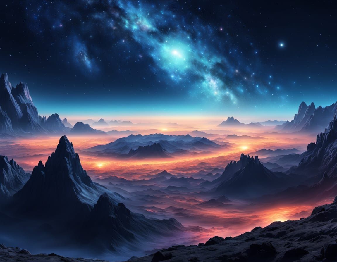 Majestic Celestial Landscape with Glowing Stardust