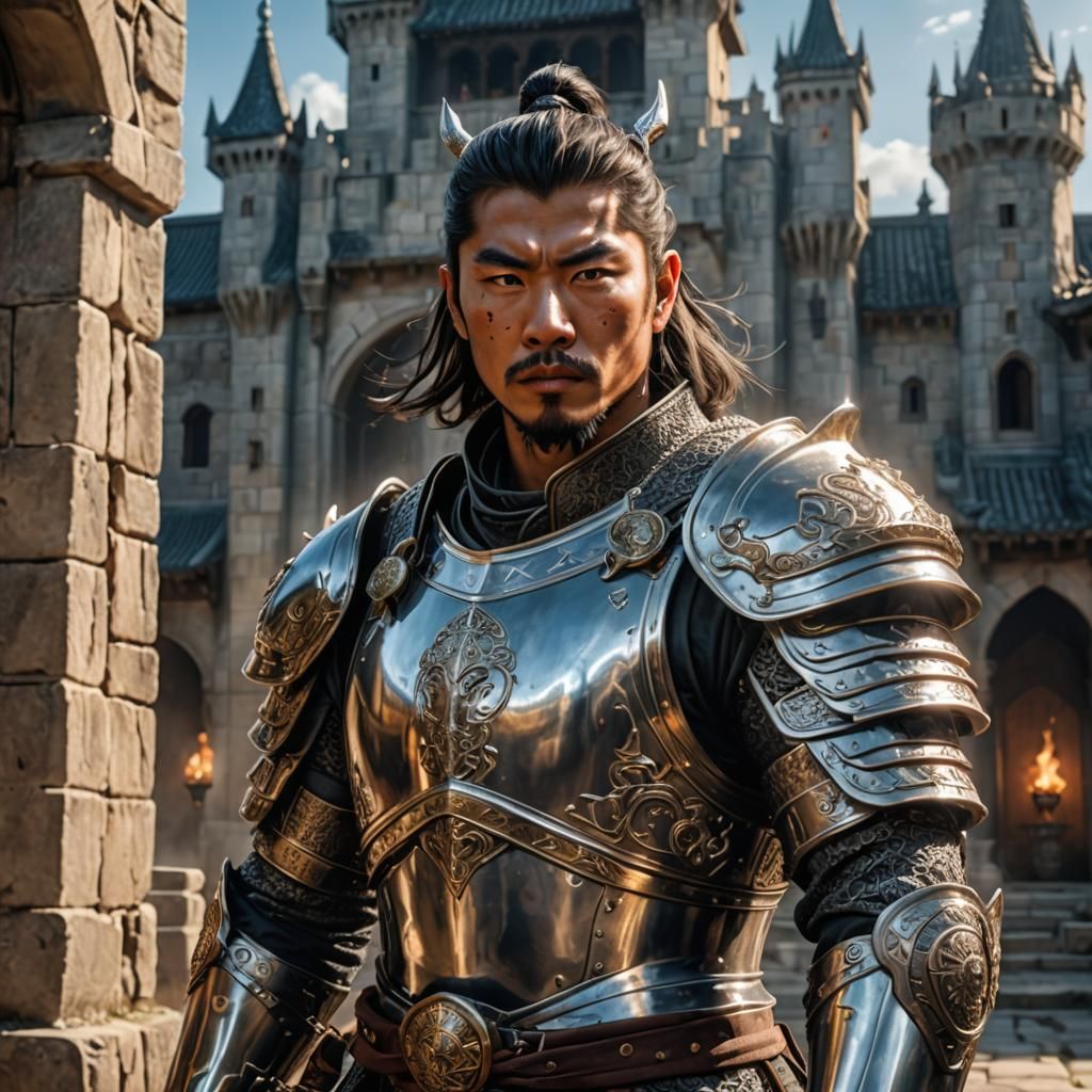 Armored Asian Warrior Portrait in Medieval Fantasy Style