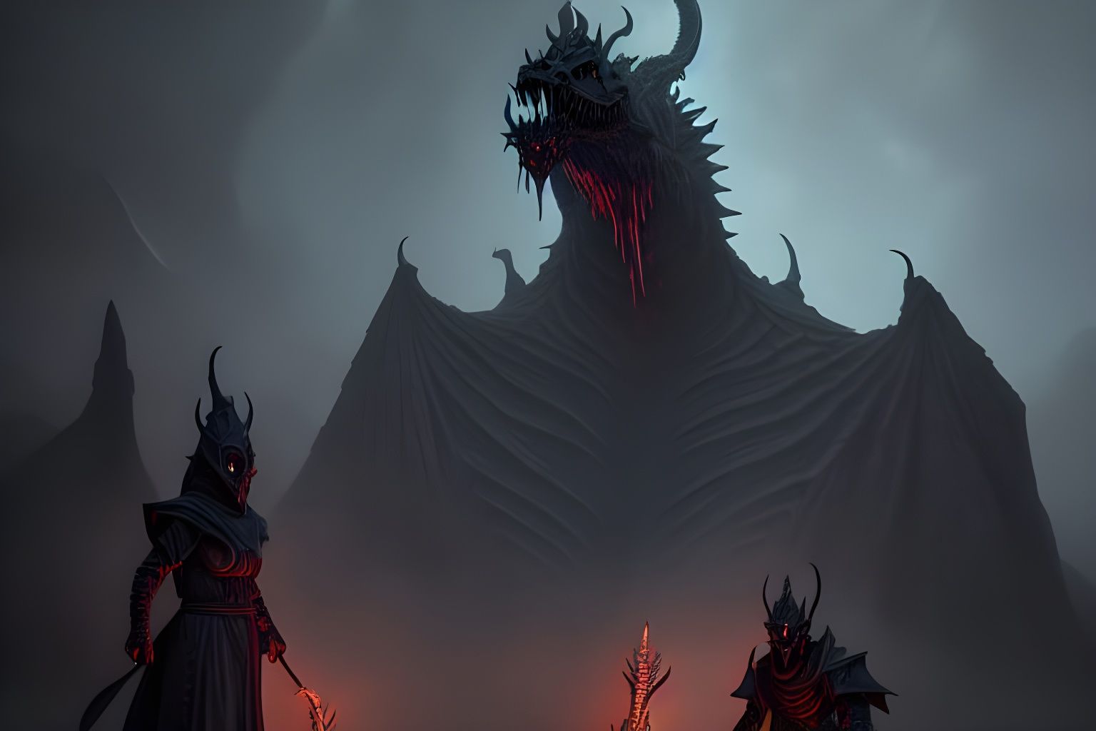 Dragon Priest Morokei, Ruler of Dragons, and his subjects.