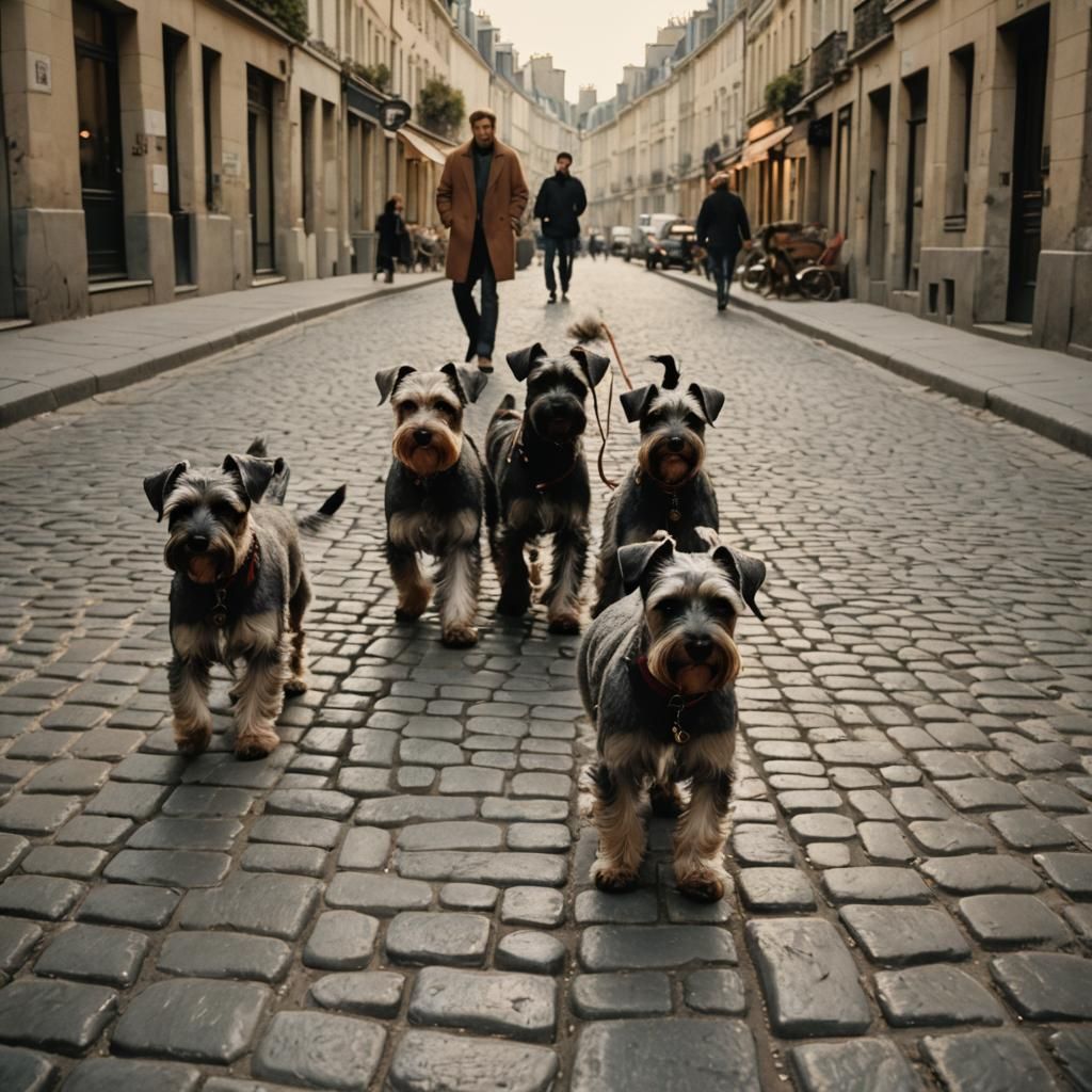 Schnauzers Stroll Through Paris in Cinematic Style