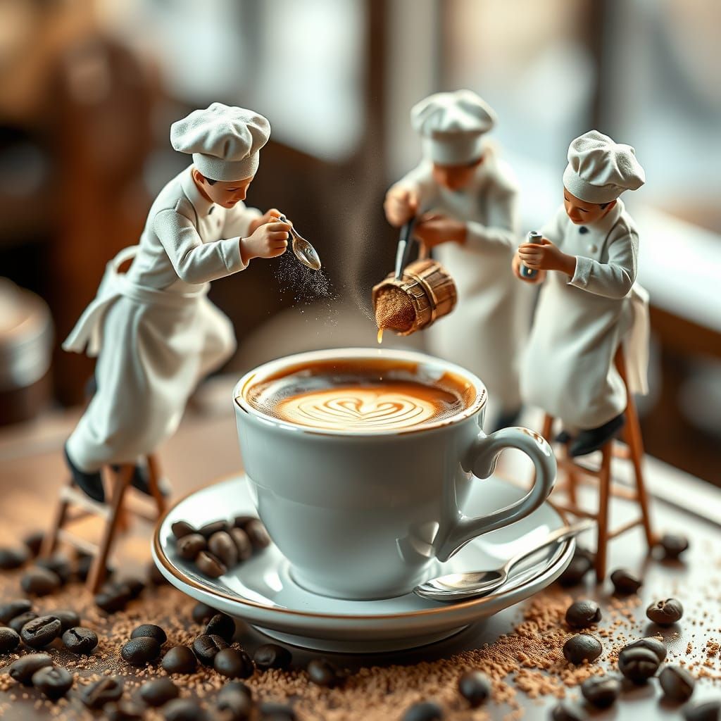 Hyper-Realistic Miniature Café Scene with Tiny Chefs Craftin...