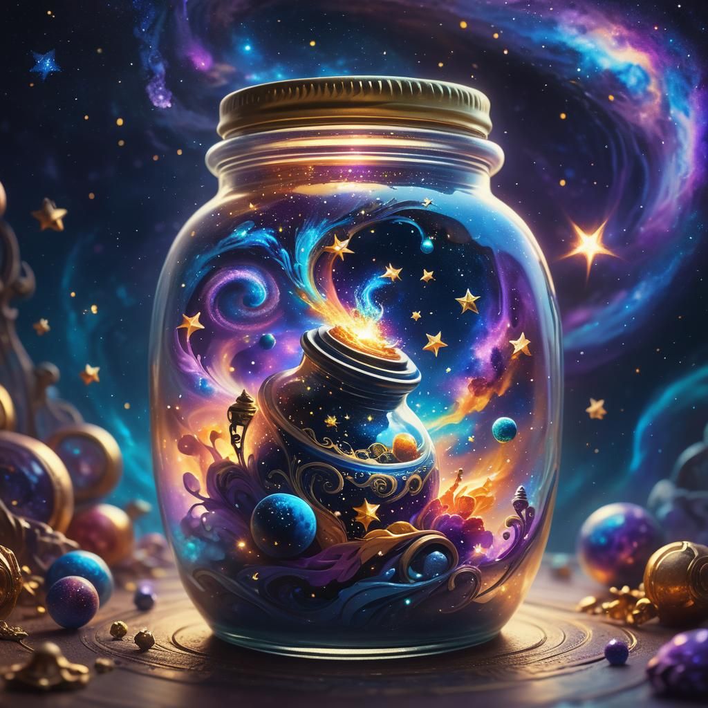 Cosmic Universe in Ornate Jar: Digital Concept Art
