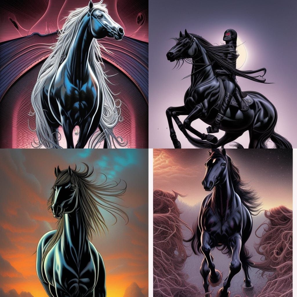 Majestic Black Horse in Comic Book Style
