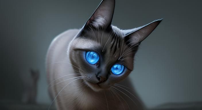 Siamese Cat with Glowing Eyes: Hyperrealistic Portrait