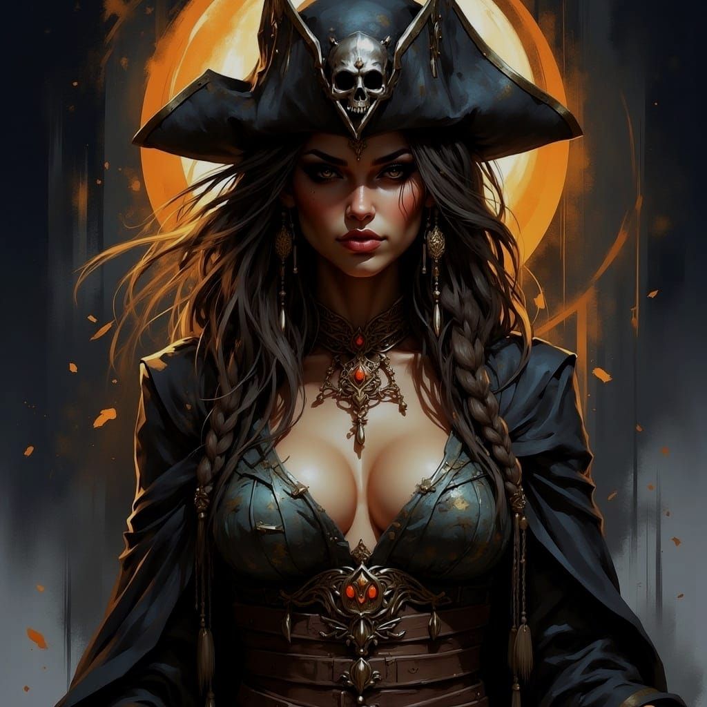 Dark Fantasy Pirate Queen in Erotic Gothic Style