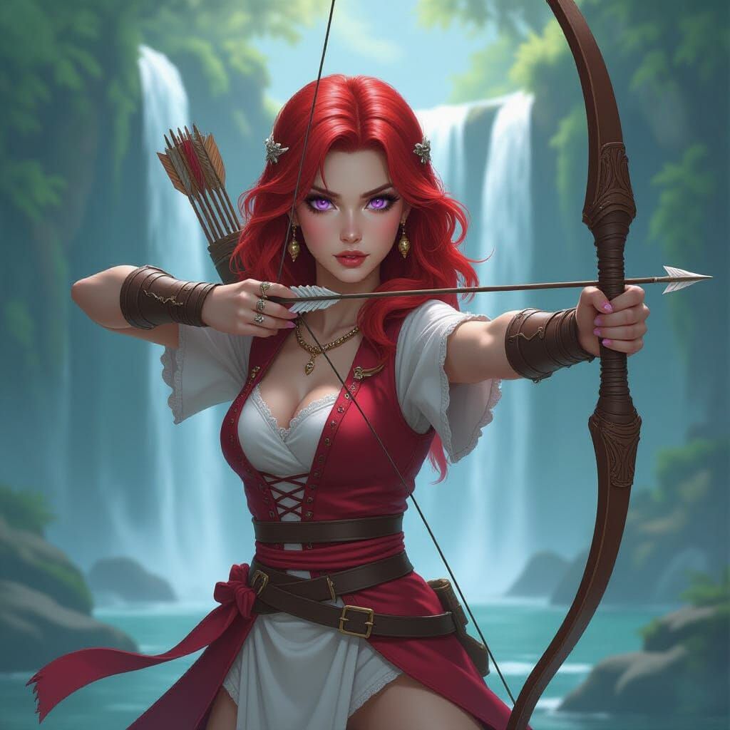 Fierce Redhead Warrior Portrait with Bow and Arrows