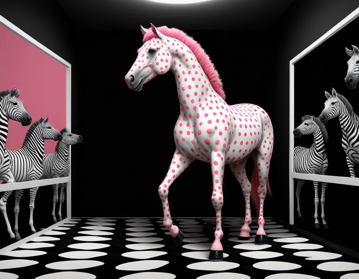 Pink Polka-Dotted Horse in Grotesque Surreal Art