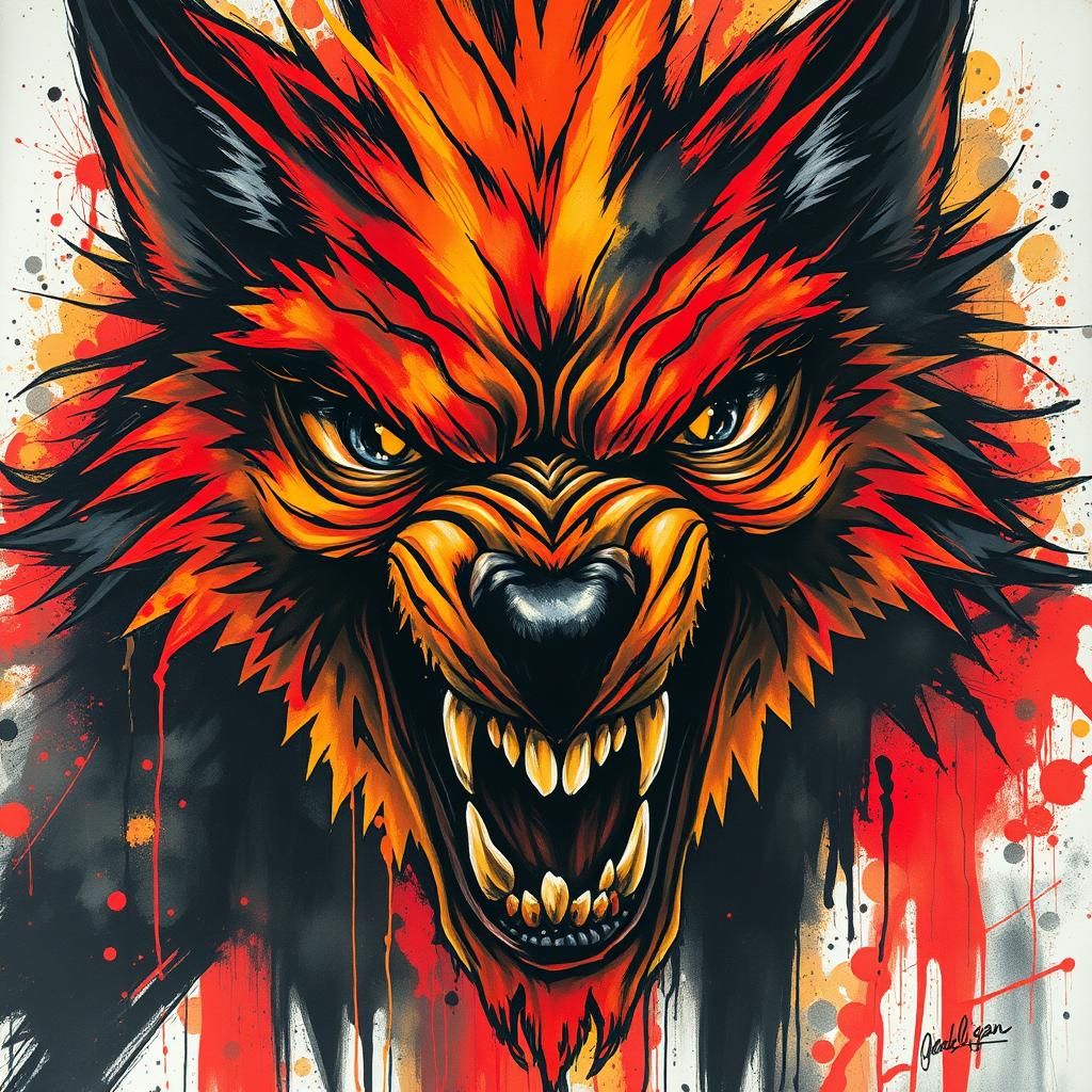 Terrifying Shadow Werewolf in Liquid Ink Style