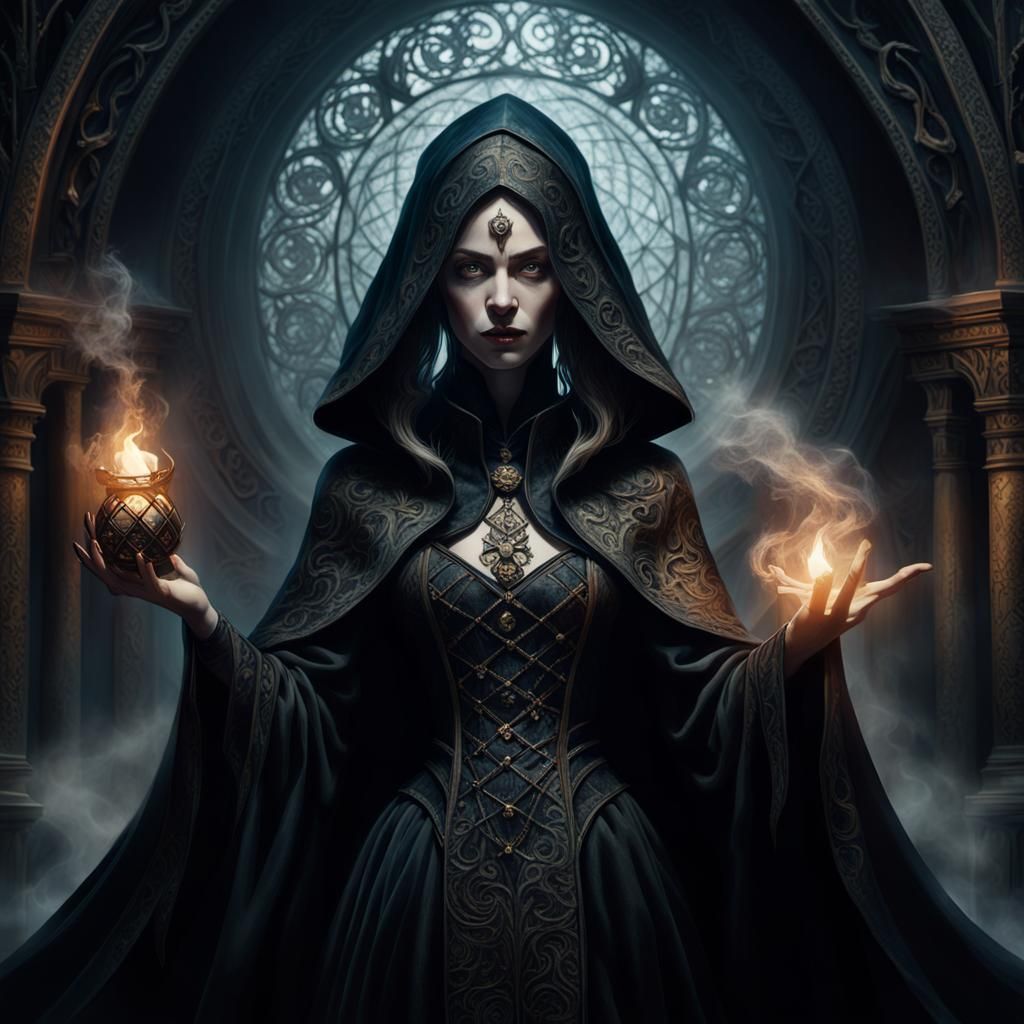 Gothic Witch Casting Mystical Spell: Dark Fantasy Art