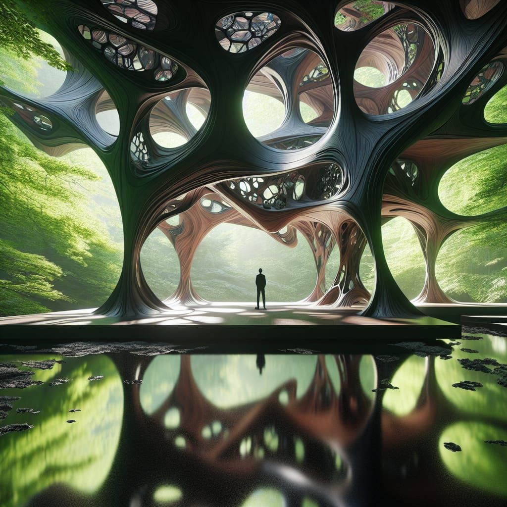 Intricate Pavilion in Forest, Grimdark Digital Art