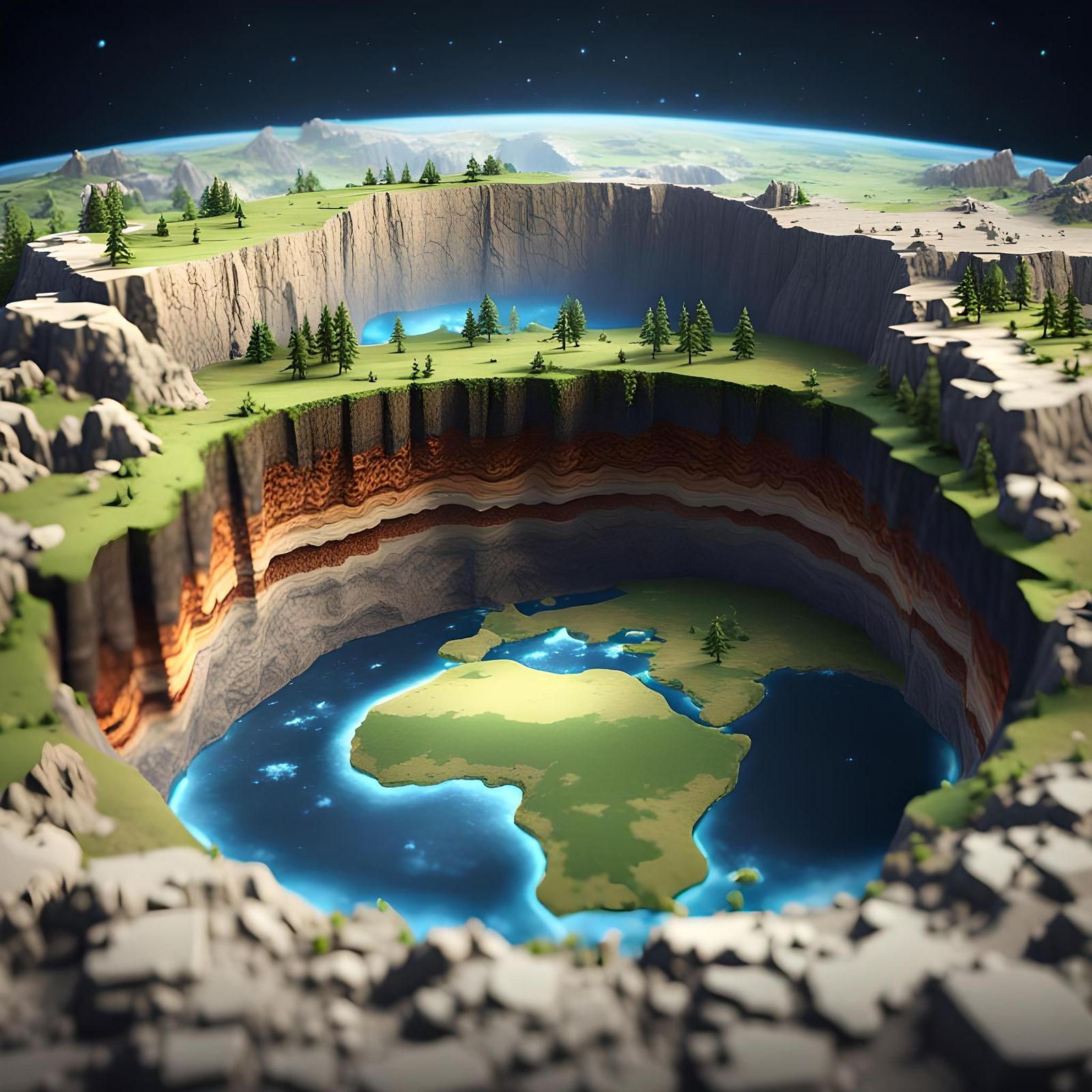 Earth Cross Section with Dynamic Lighting