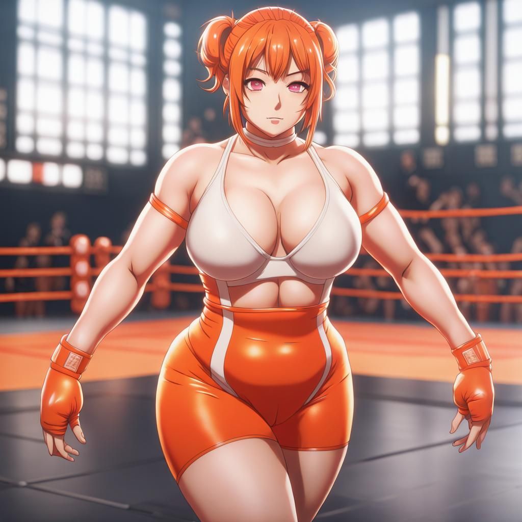 Anime-Style Japanese Wrestler in Boxing Ring