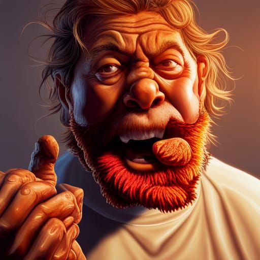 Person Eating Fried Chicken in Hyperrealistic Style