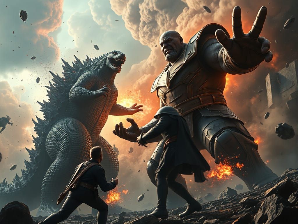 Godzilla Engages Thanos in Turbulent, Cinematic Battle