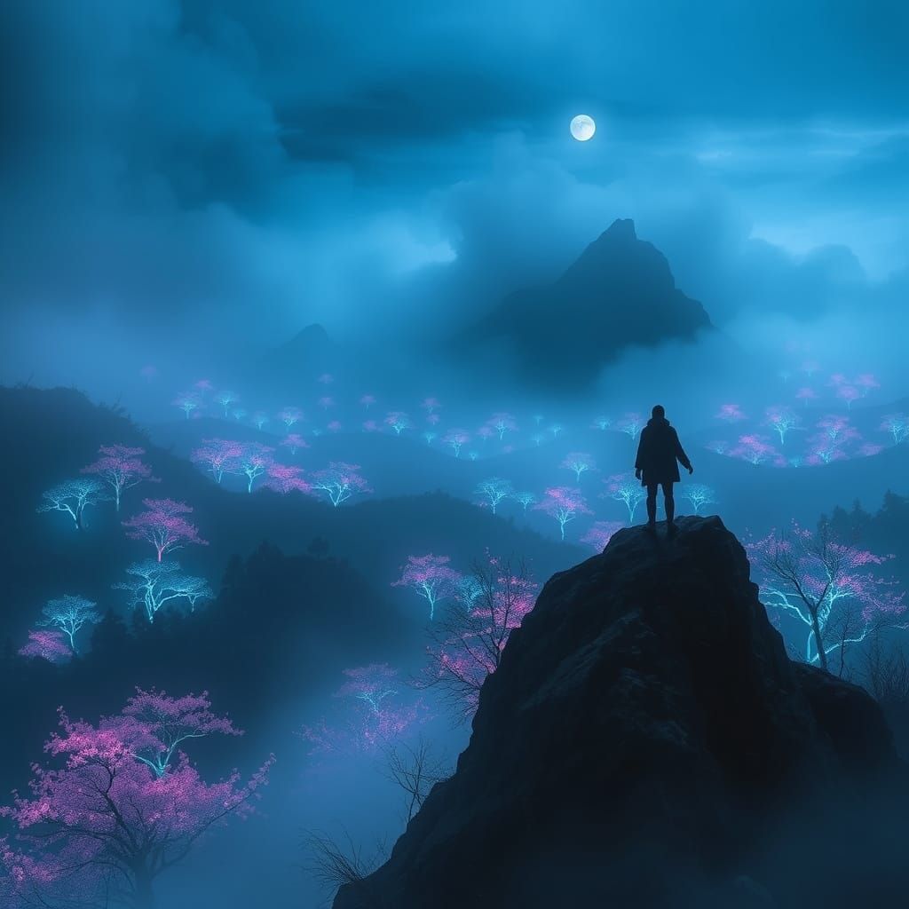Bioluminescent Valley Vista in Ethereal Light