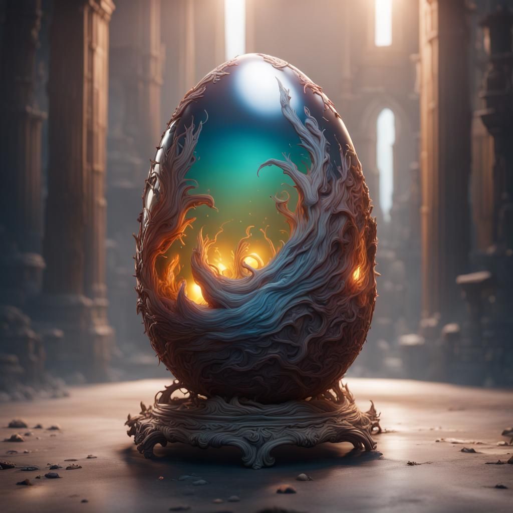 Transparent Egg: Detailed Matte Painting in Deep Color