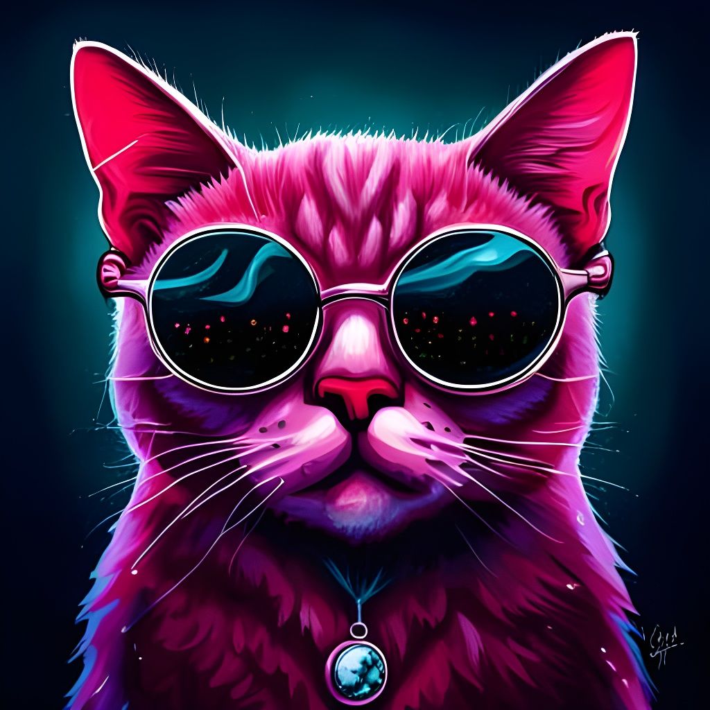 Purple Cat with Ruby Pendant in Graffiti Art Style