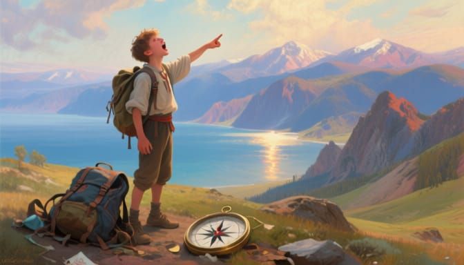 Tourist Sings in Majestic Mountains by Lake Baikal