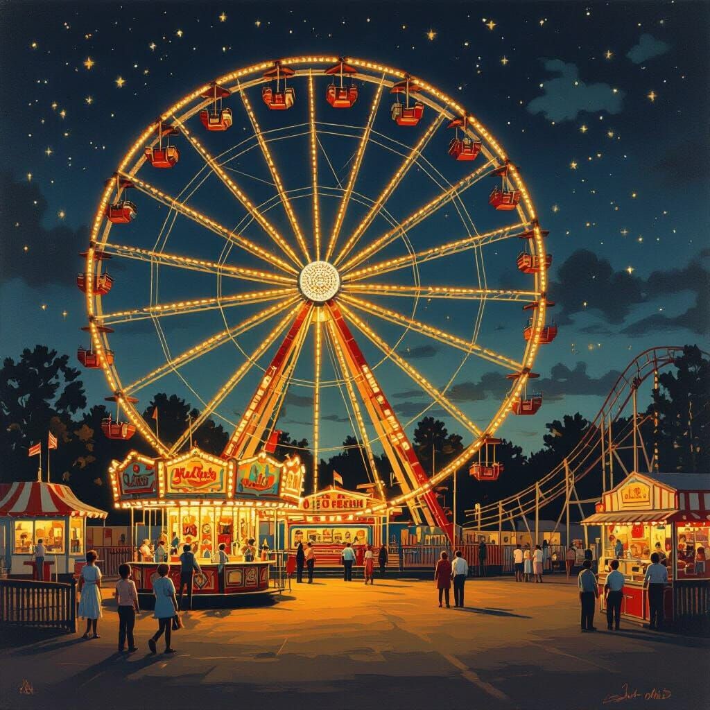 Vintage Carnival at Night in Nostalgic Americana Style