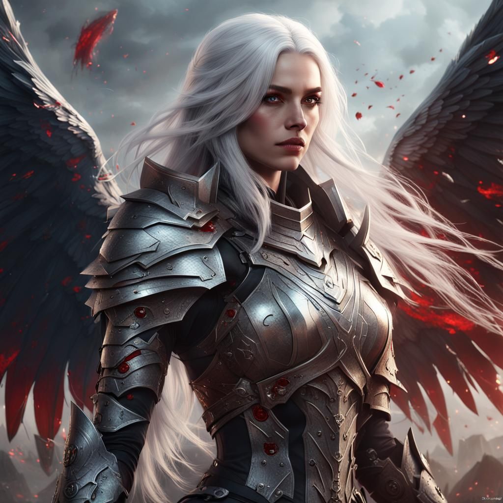 Gothic Woman with Bloody Angel Wings in Fantasy Art