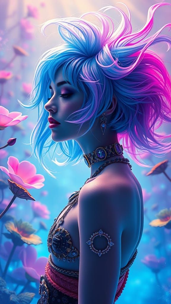 Neon Dreamer in a Cyberpunk Garden