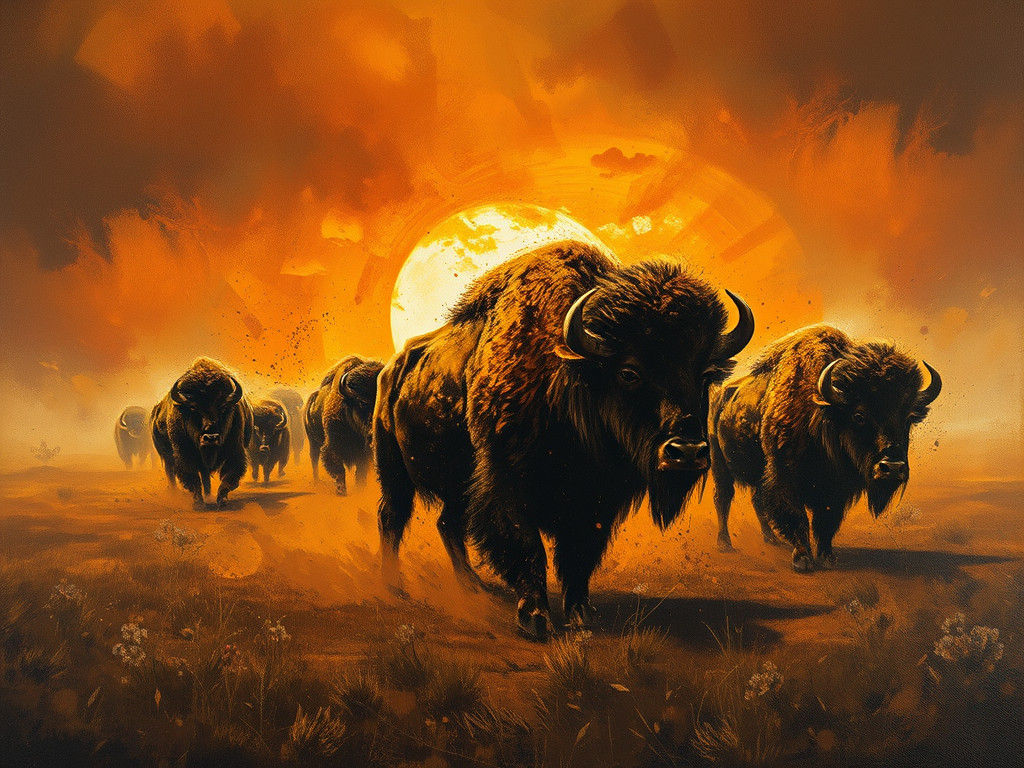 Bison Herd in Ash and Dust: Western Landscape