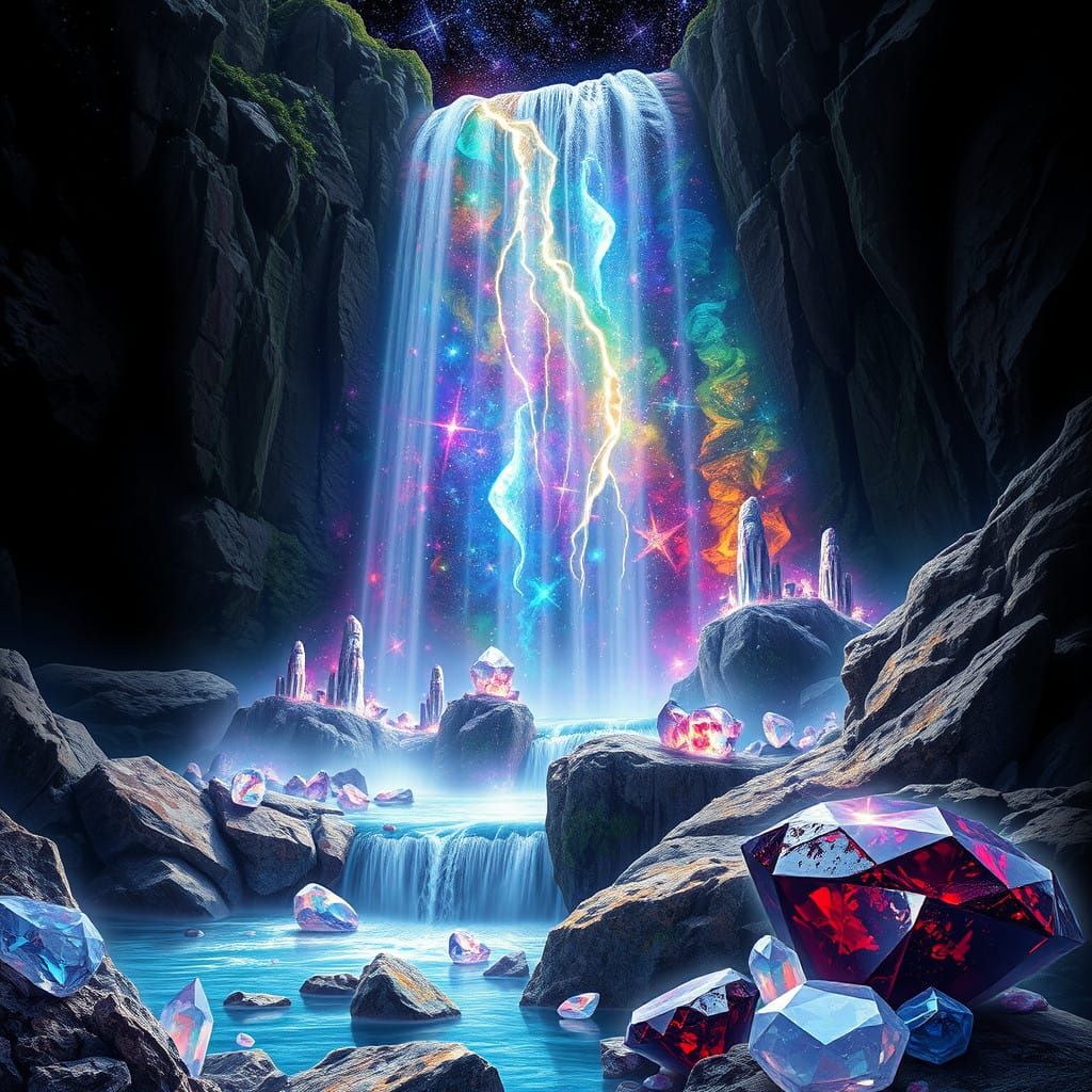 Crystal Cosmic Waterfall in Realistic Holographic Style