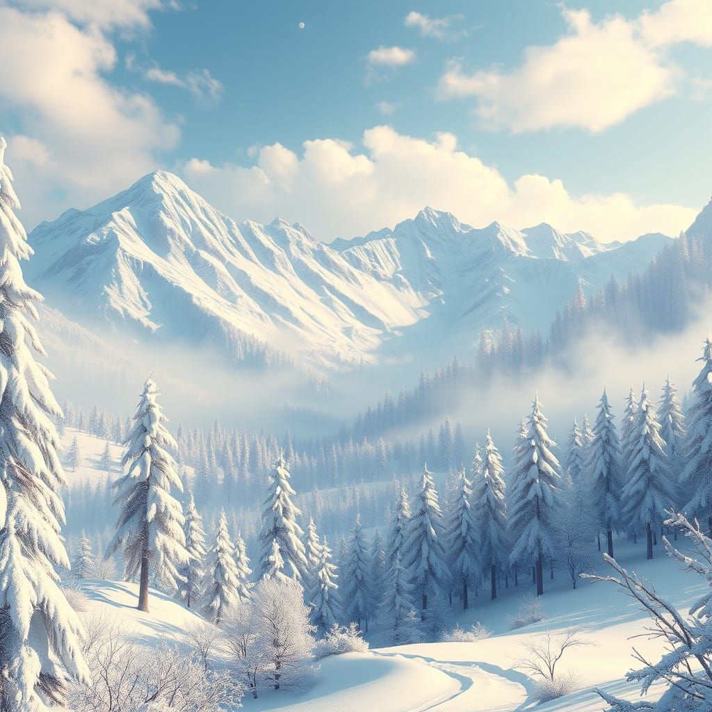 Surreal 8K Winter Wonderland Scene in Vibrant Anime Style