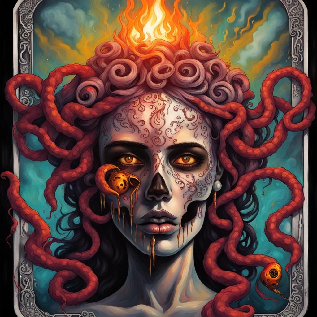 Gypsy with Medusa Tarot Card in Graffiti Art