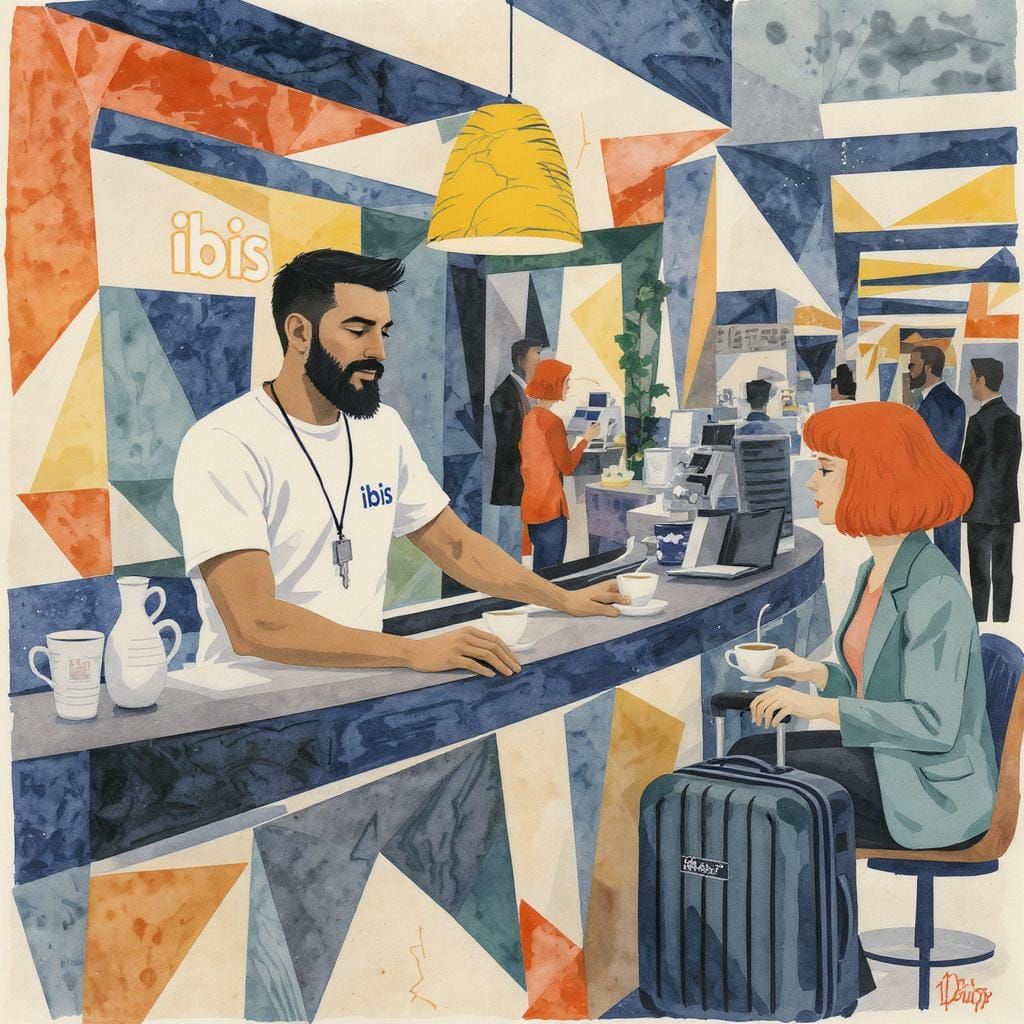 Cubist Hotel Reception in Dr. Seuss Style