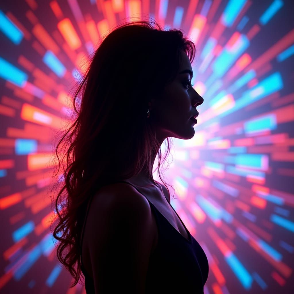 Neon Silhouette in Psychedelic Cyberpunk Style