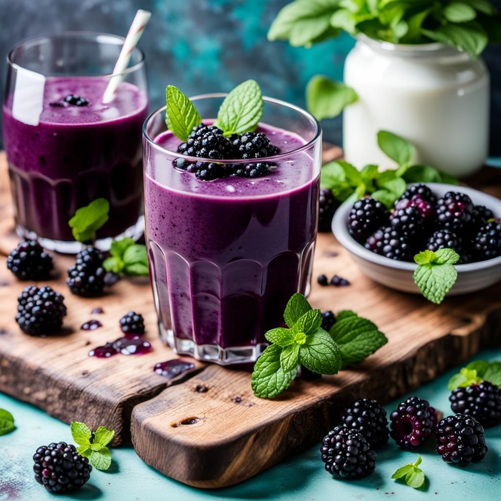 Vibrant Blackberry Smoothie in Photorealistic 3D Digital Art