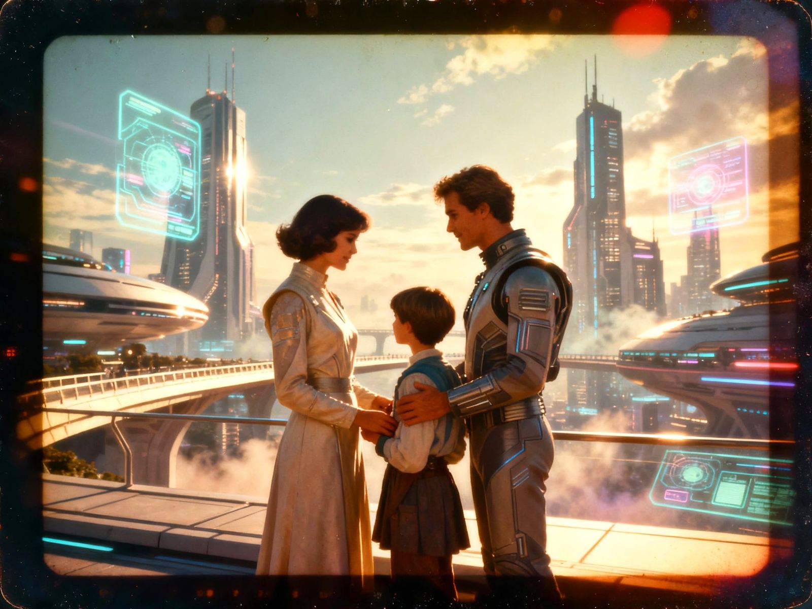 Retro-Futuristic Family Reunion in Polaroid Style