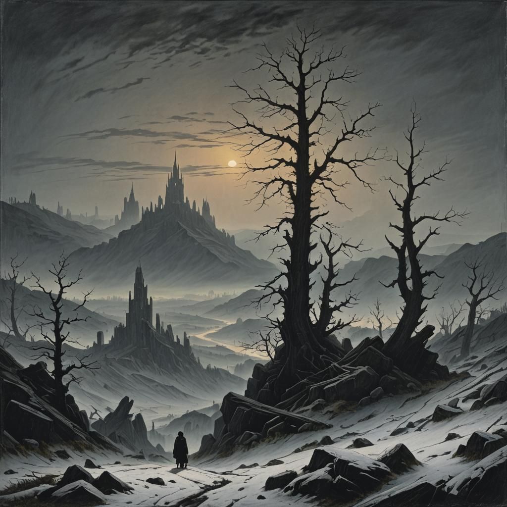 Grimdark Landscape Painting: Desolate Beauty