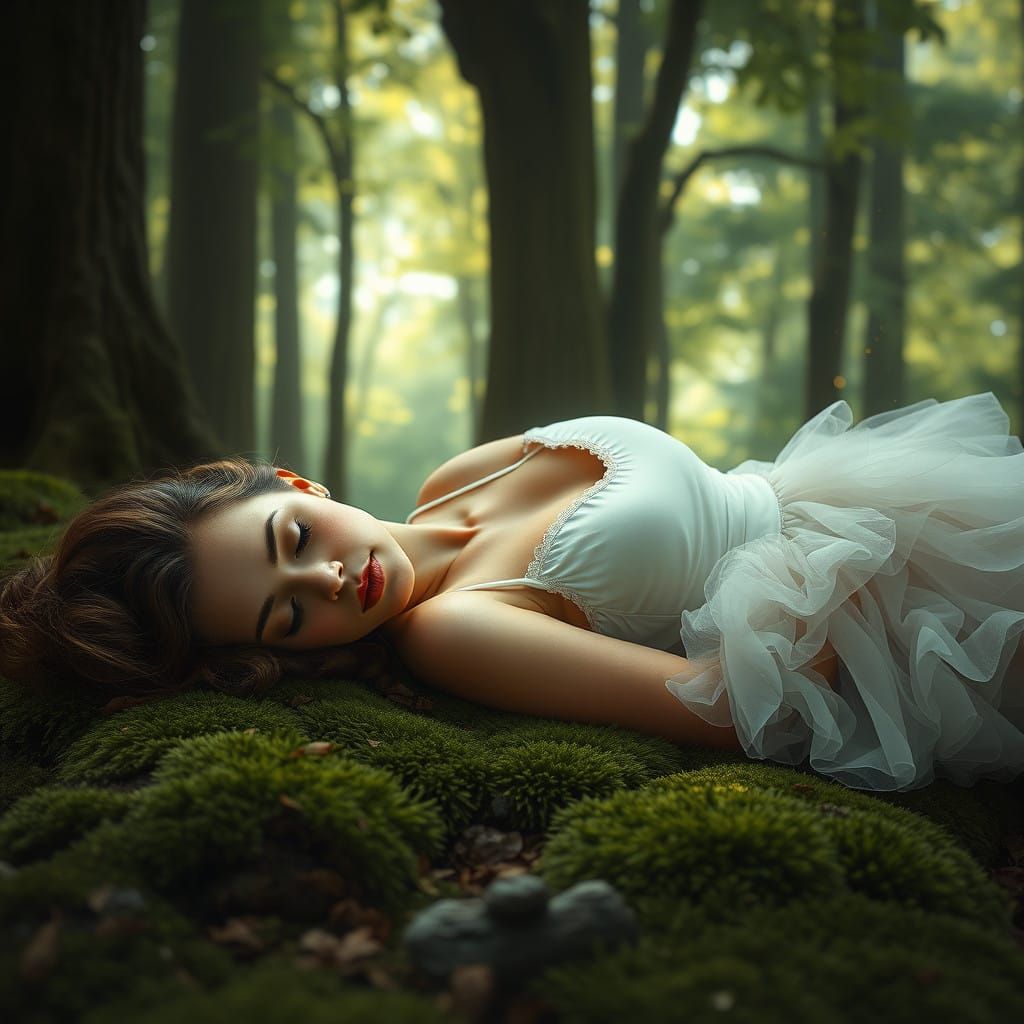 Elegant Woman in Forest Slumber