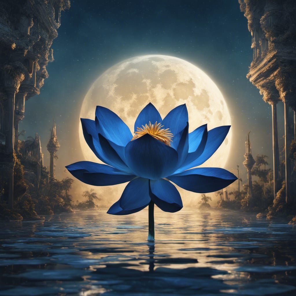 Moonlit Blue Lotus: Digital Matte Painting