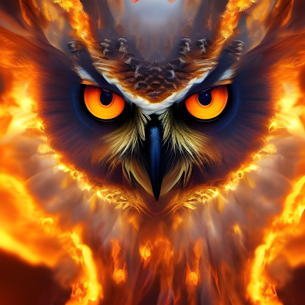 Fiery Owl Face in Digital Painting Style
