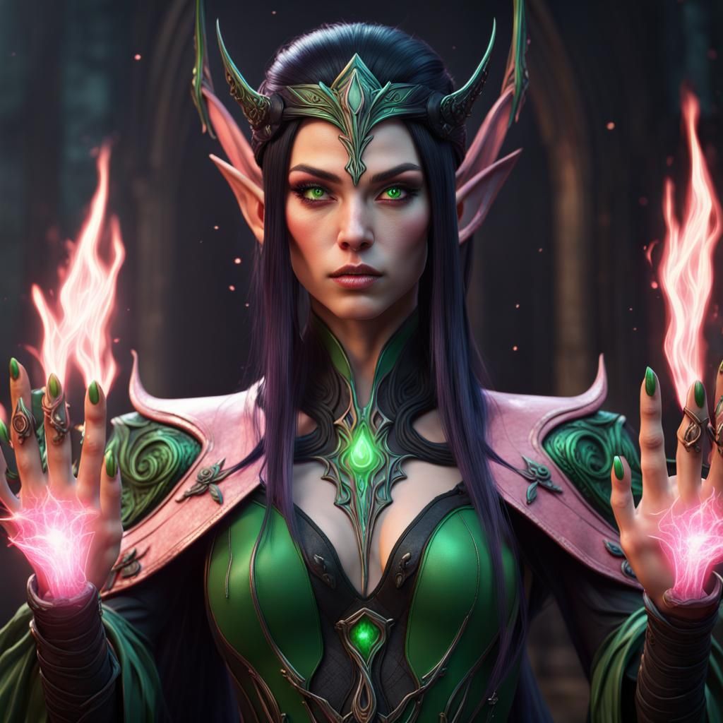 High Elf Wizard with Green Flames