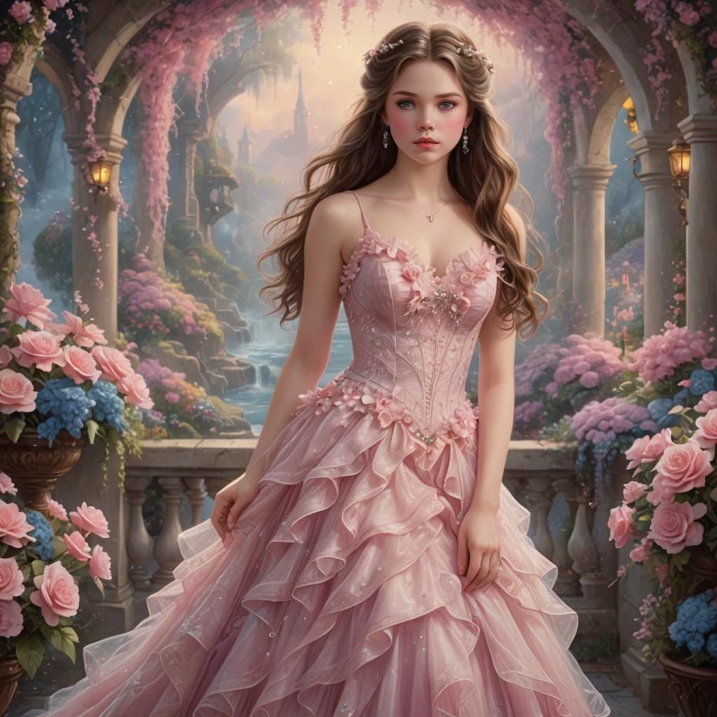 Girl in Pink Gown, Ethereal Fantasy Style