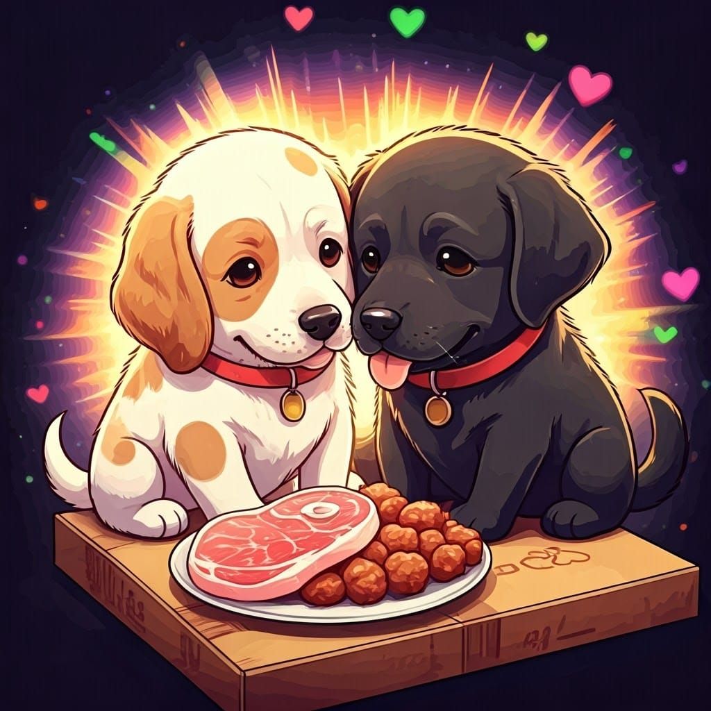 Whimsical Watercolor Anime of Joyful Puppy Friends