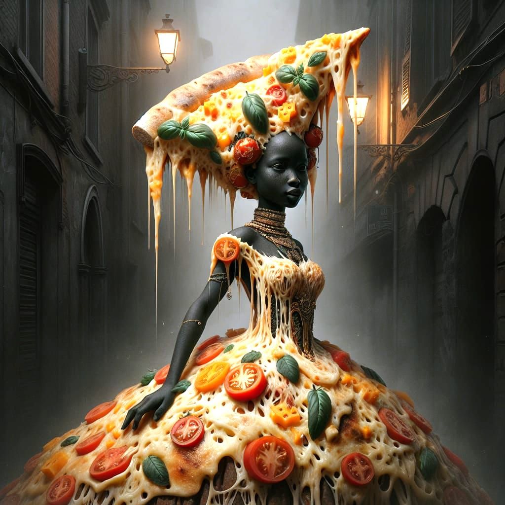 Girl in Cheese Dress on Victorian Street